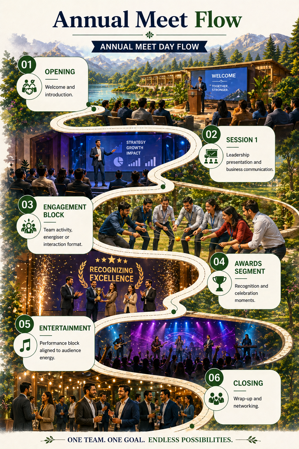 Corporate annual event flow and stage agenda