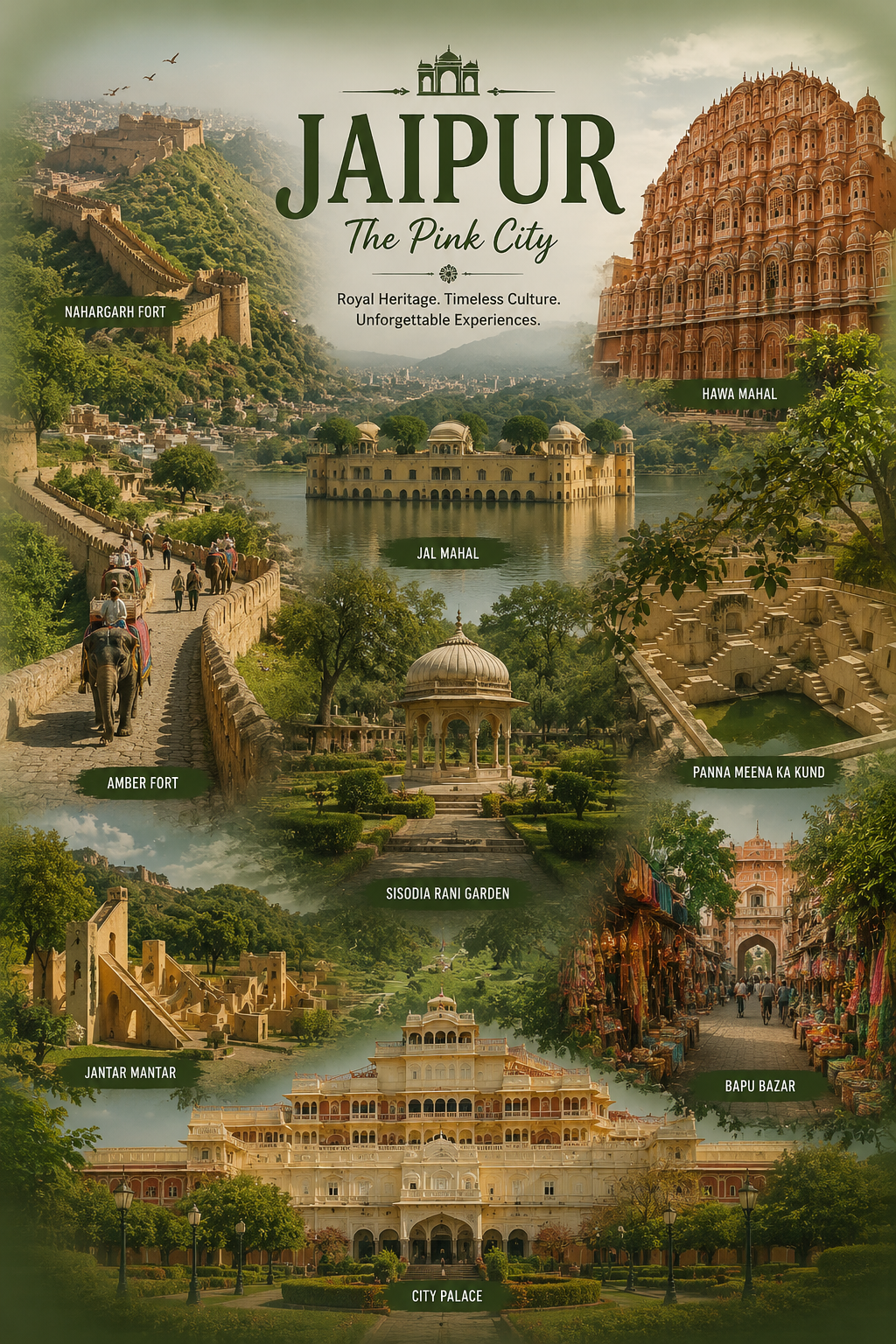 Jaipur landmarks collage — visual guide for a two-day corporate offsite in the Pink City