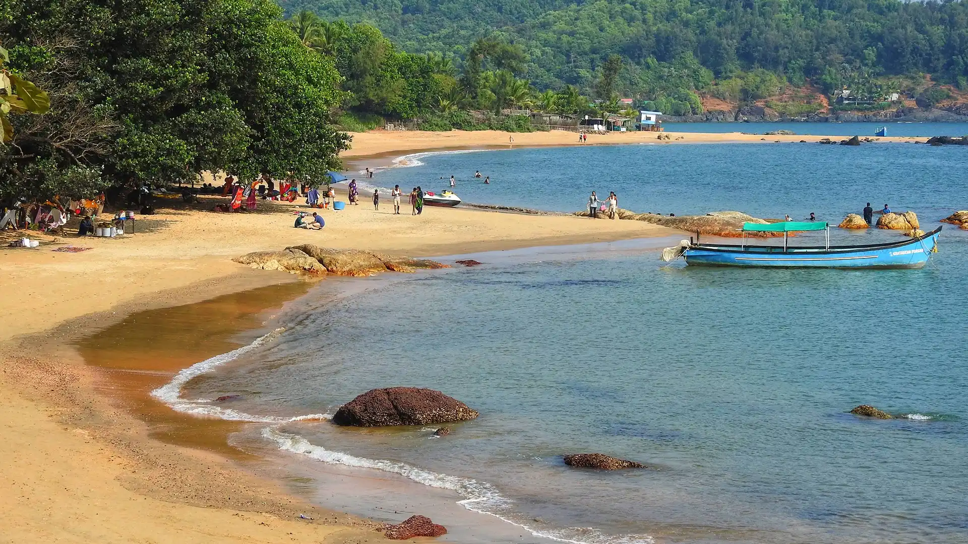 Aerial view of Om Beach, Gokarna – corporate offsite on the Arabian Sea coast in Karnataka